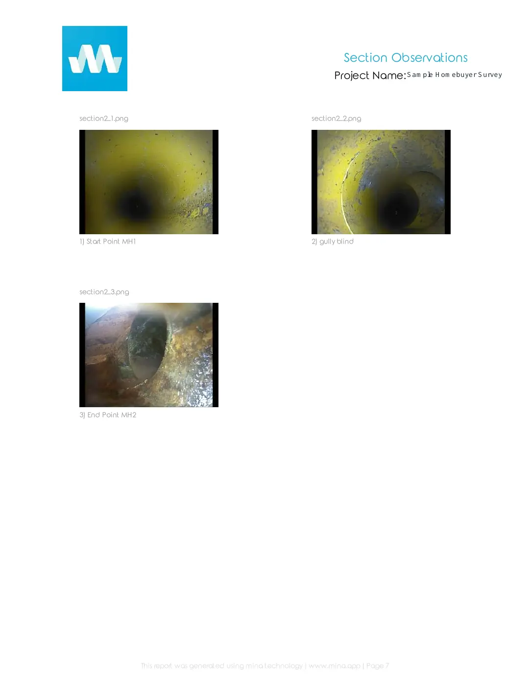 CCTV observations and evidence shown in the sample homebuyer drain survey